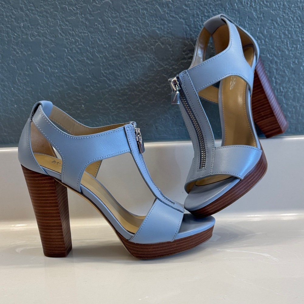 Michael Kors Light Blue and Brown Heeled Sandals